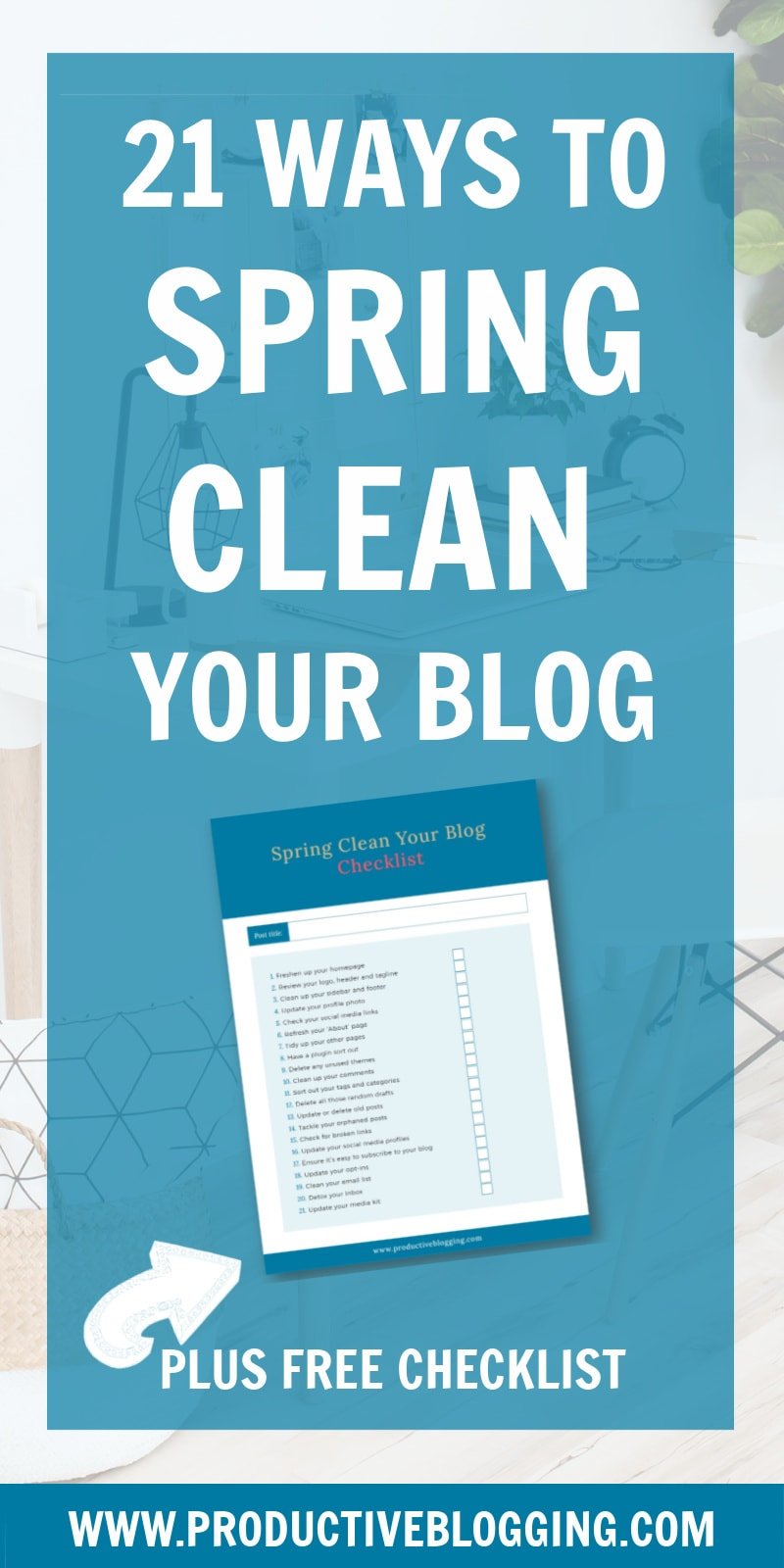 Spring cleaning is not just for houses – it’s for websites too. Regularly cleaning, tidying and organising your blog will make blogging less stressful and more successful. Discover my 21 ways to spring clean your blog. #springcleaning #springclean #blogmaintenance #blogspringclean #springcleanyourblog #bloggingtips #blogginghacks #websitemaintenance #blogging #bloggers #productivity #productivitytips #productivityhacks #productiveblogging 