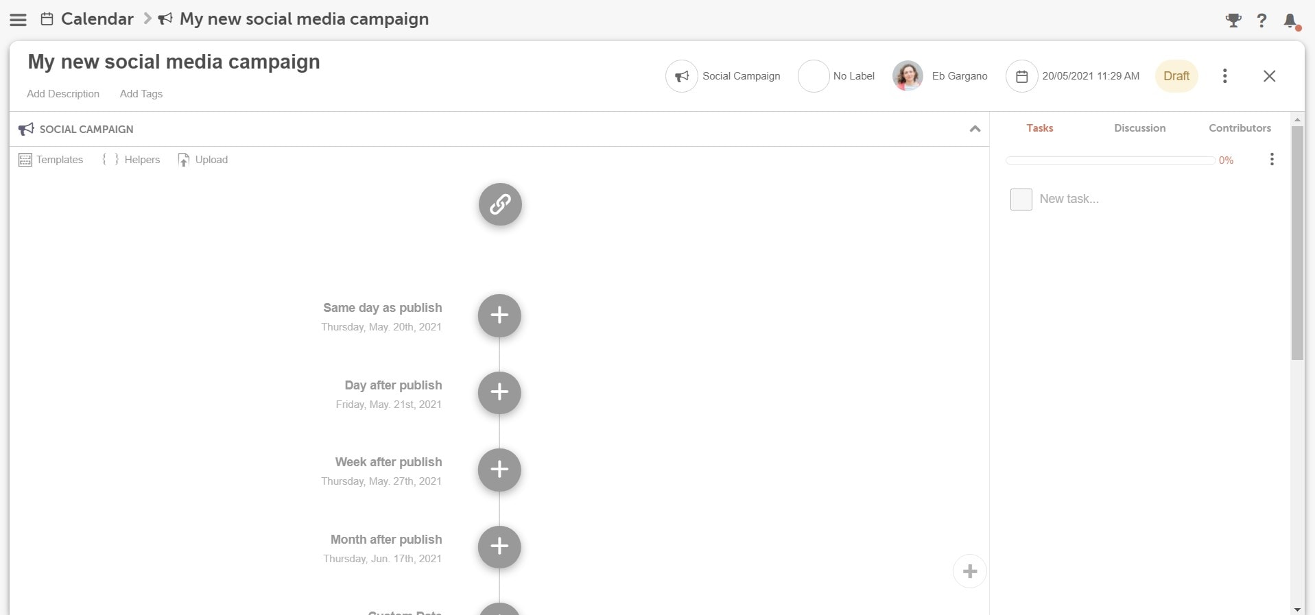 Screengrab showing CoSchedule social media campaign editing screen