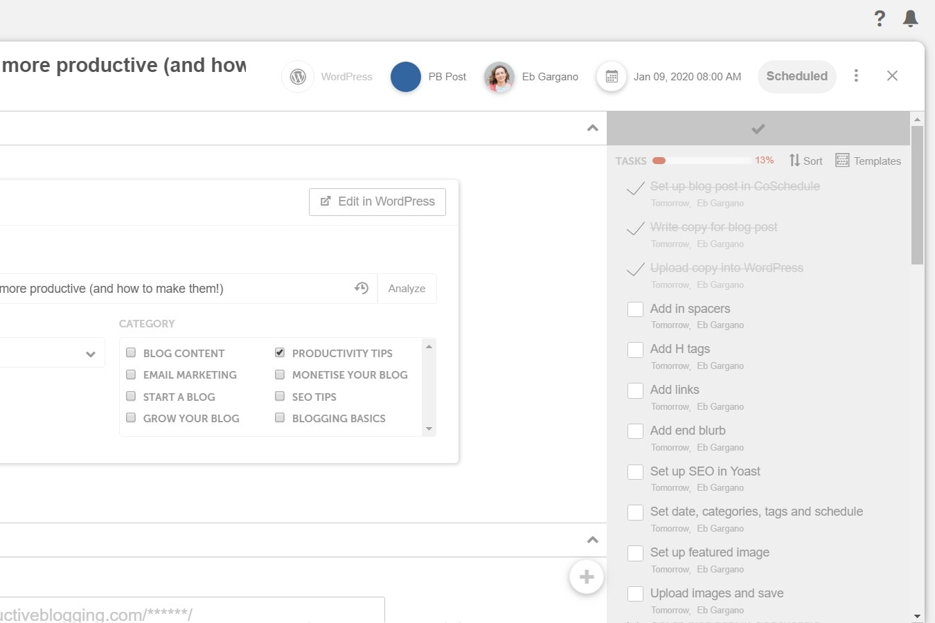 Task Templates in CoSchedule