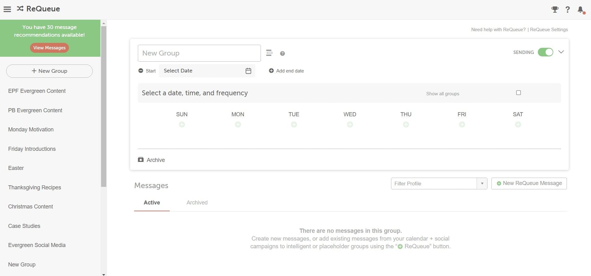 ReQueue Placeholder Group settings