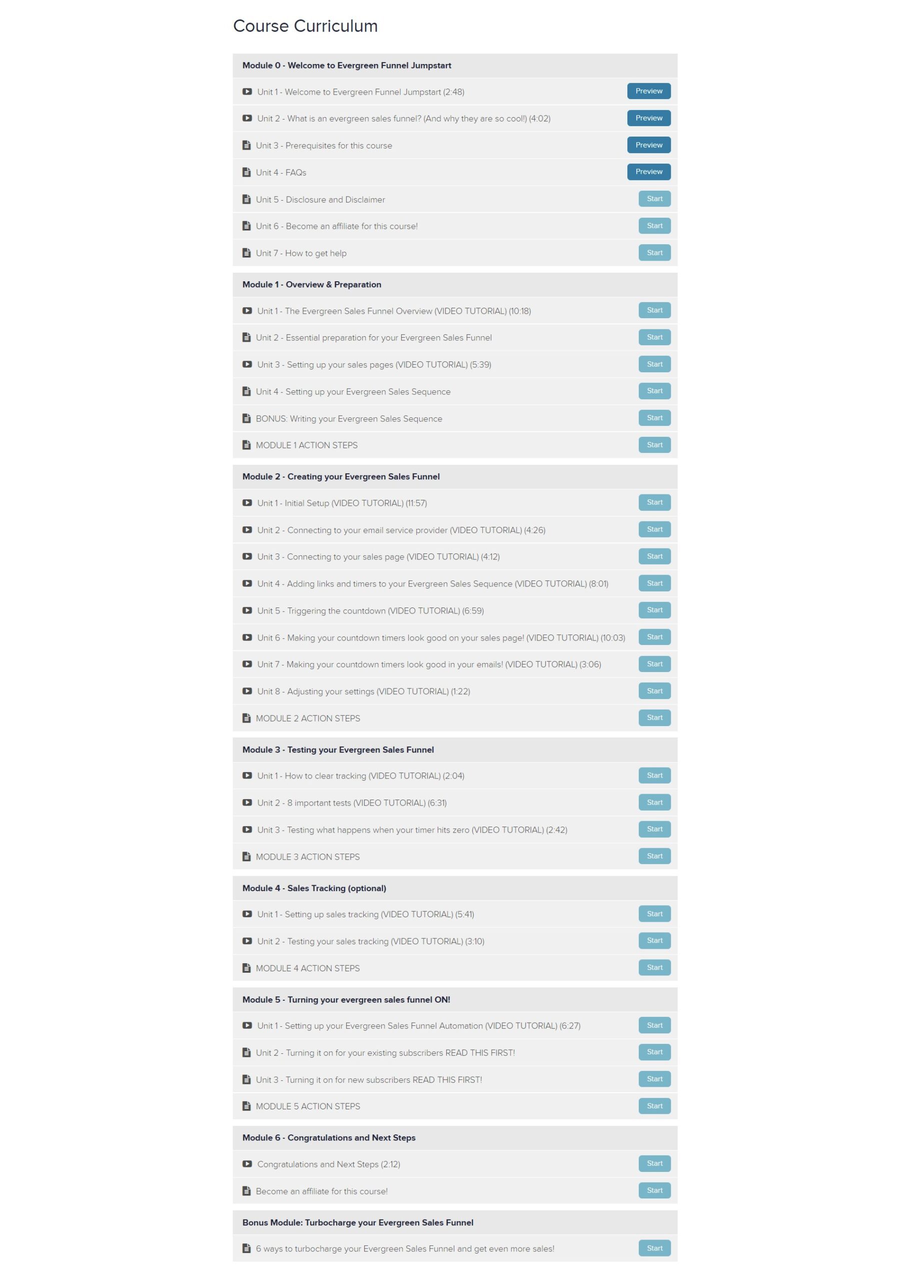 Evergreen Funnel Jumpstart Course Curriculum