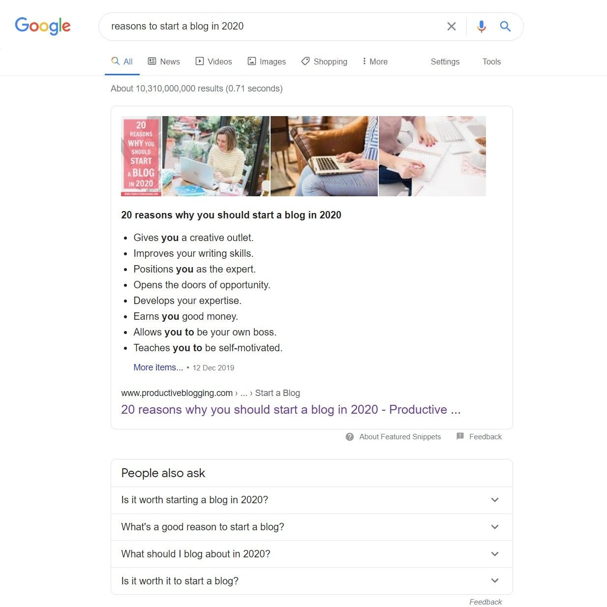 Example of a list featured snippet in Google