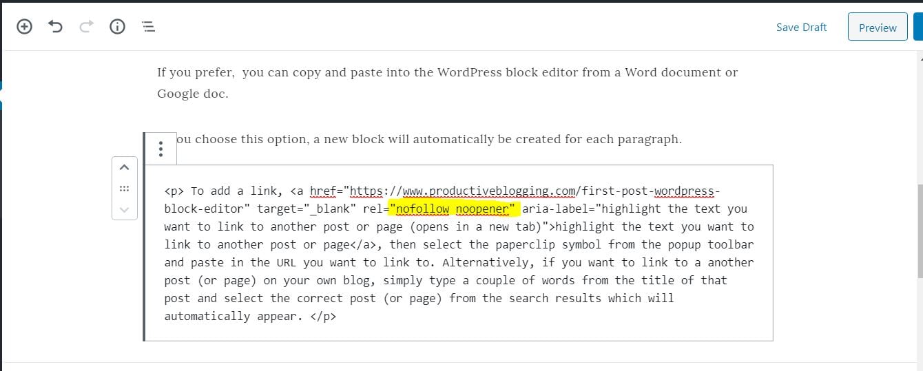 How to add a link in a blog post using the WordPress block editor