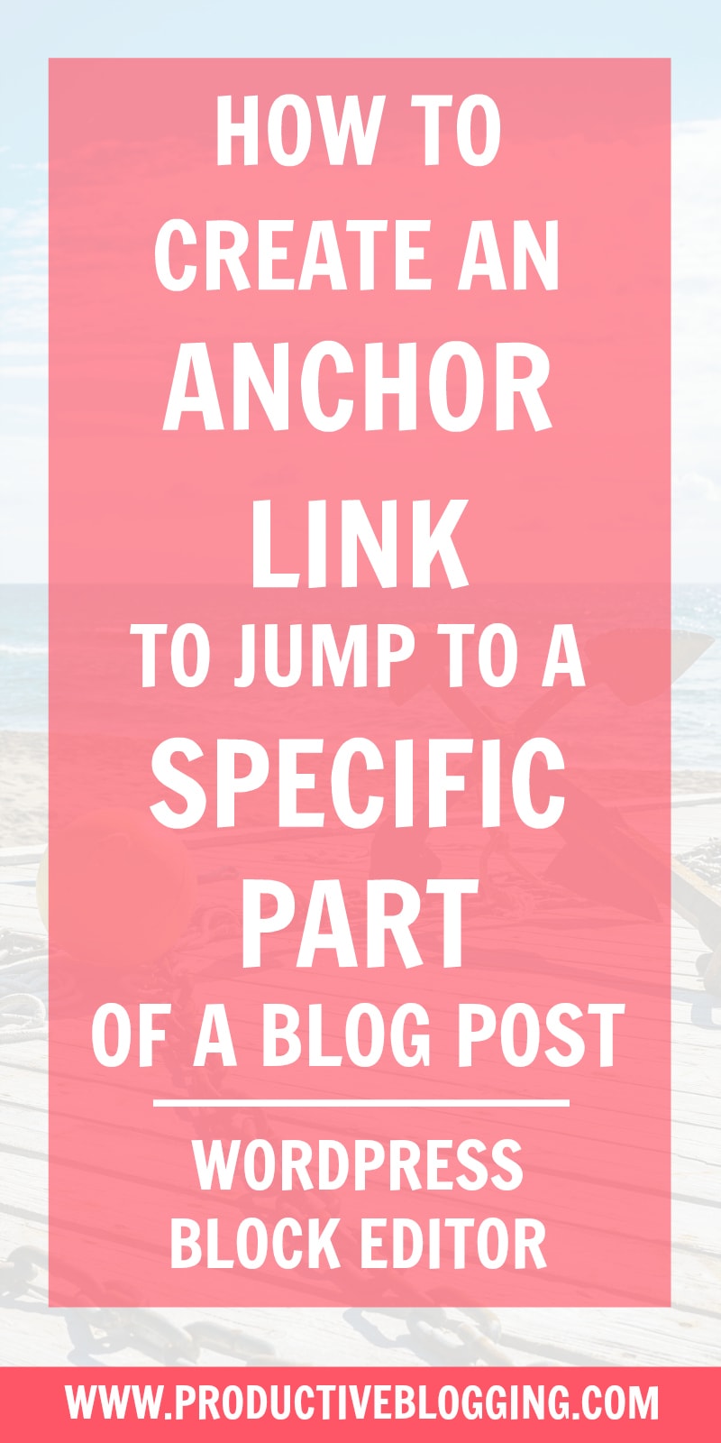 Want to create a link in a blog post that will allow your reader to ‘jump’ to a specific part of your blog post? It’s really easy to do with the WordPress Block Editor. Here’s how… #anchorlink #jumplink #linkjump #wordpress #wordpressblockeditor #gutenberg #wordpressgutenberg #blogpostindex #blogpost #bloggingbasics #blogging #bloggers #bloggingtips #productiveblogging #blogsmarternotharder