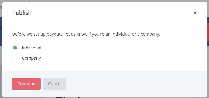 Option to to set up payments as an individual or as a company