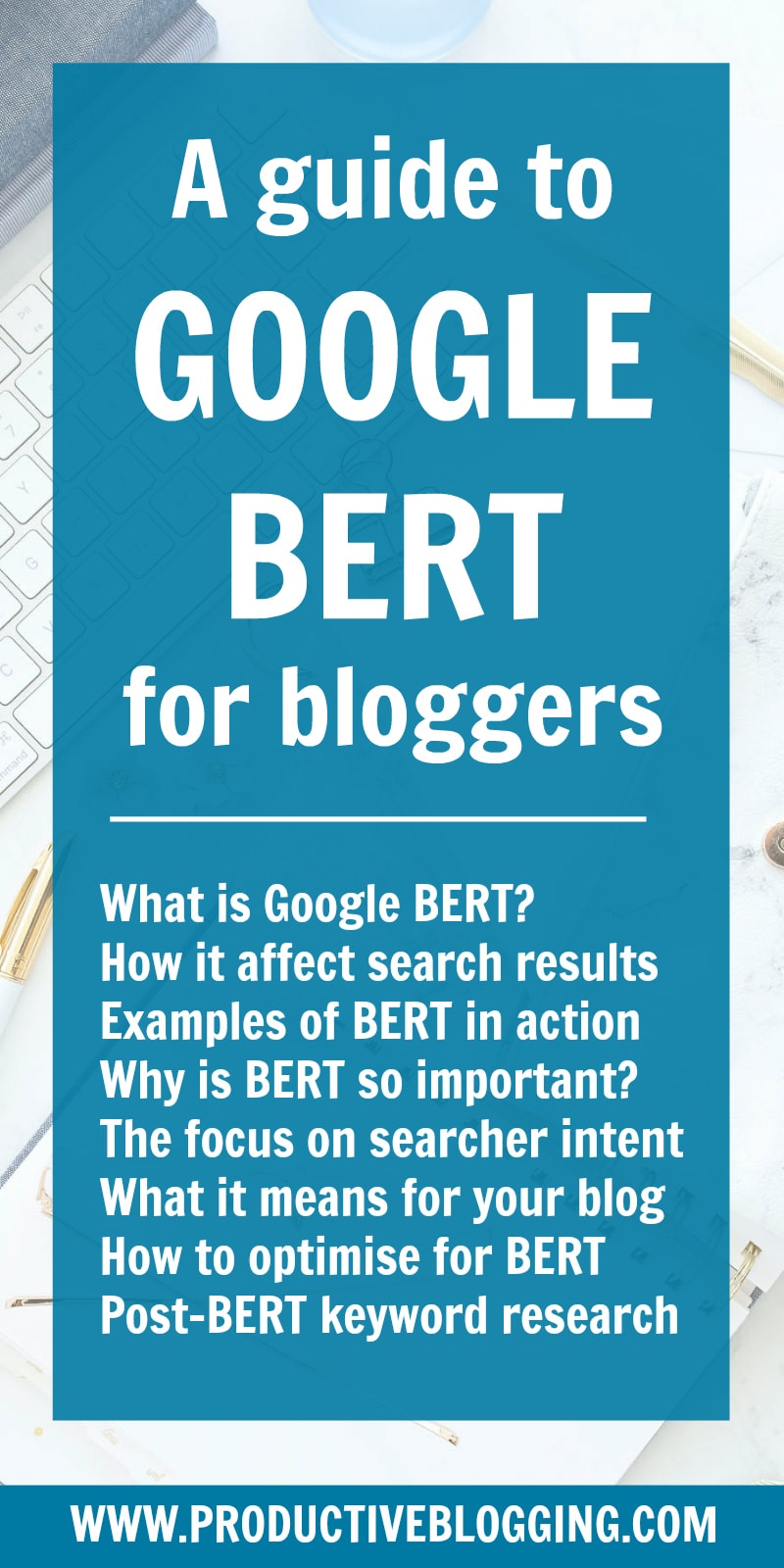 Google’s BERT update has big implications for what you should be blogging about, how to write blog posts and how to do keyword research. The better you understand BERT, the more likely your blog traffic is to grow. In this guide to Google BERT for bloggers, I’ll explain everything you need to know about this update! #BERT #GoogleBERT #BERTforbloggers #SEO #SEOtips #searcherintent #keywordresearch #blogging #bloggers #bloggingtips #growyourblog #bloggrowth #productiveblogging