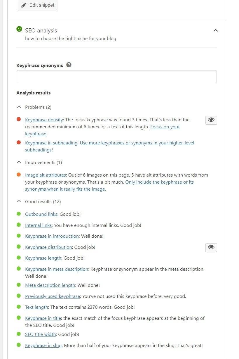 Screengrab of Yoast metabox: SEO analysis