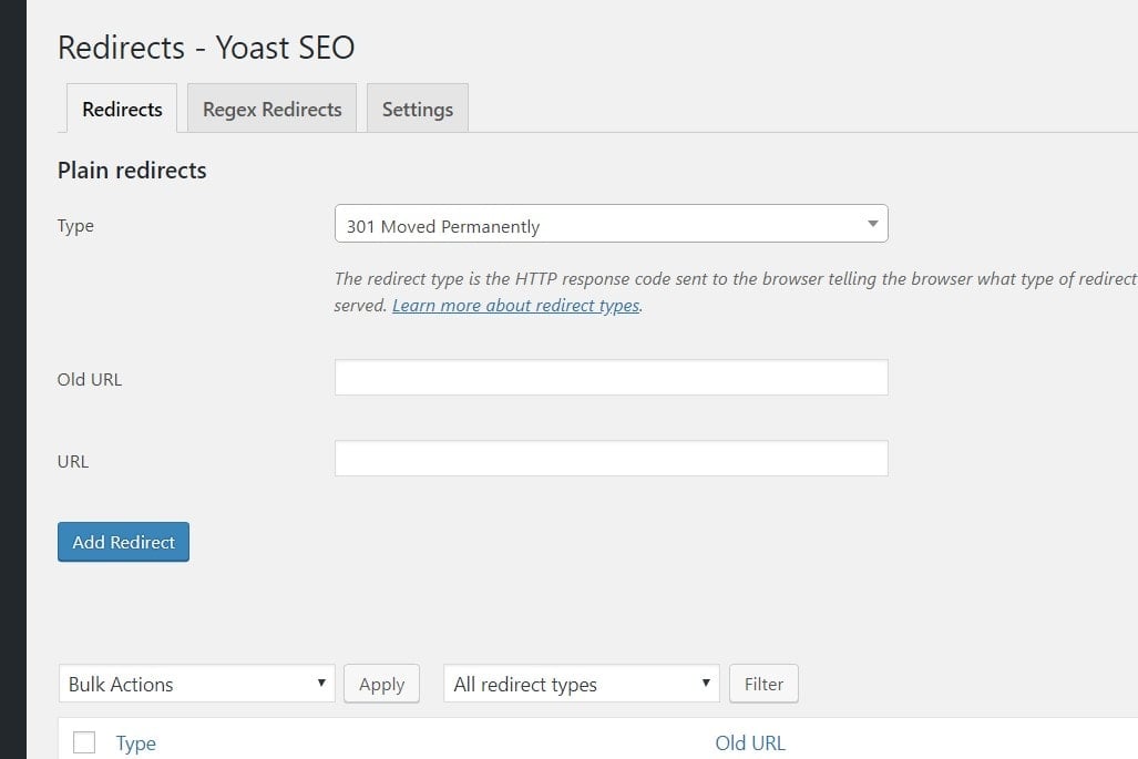 Screen Grab of Yoast Redirects Manager