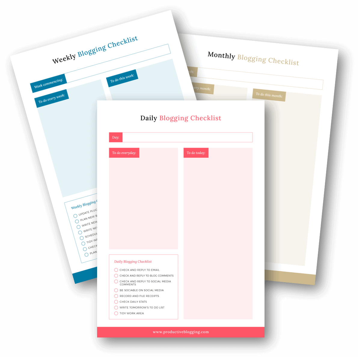Daily Weekly and Monthly Blogging Checklists